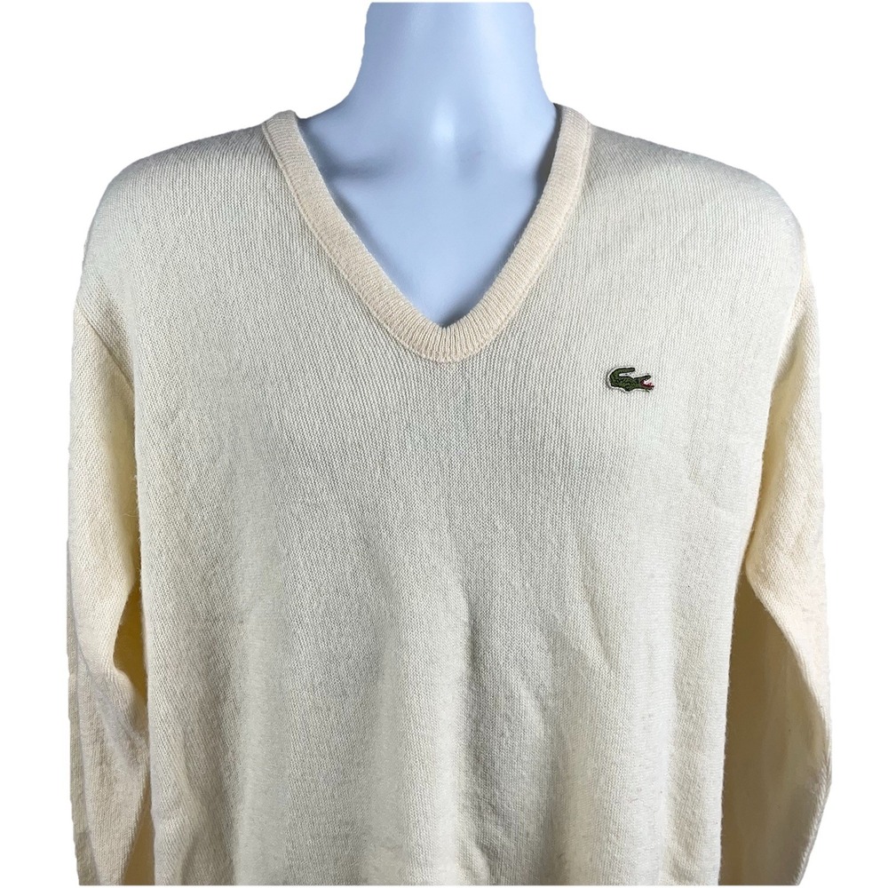 Vintage 80s Izod Lacoste V-Neck Grandpa Golf Sweater Preppy Grunge Yellow Large